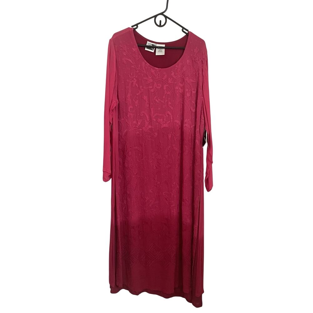 PHOOL NWT Embroidered Boho Maxi Dress L Red Cottagecore India Rayon‎ VTG
